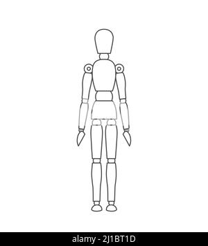 Modello uomo in legno, manichino per disegnare anatomia del corpo umano posa. Mannequin controllo fittizio figura vettore semplice illustrazione stock immagine Illustrazione Vettoriale