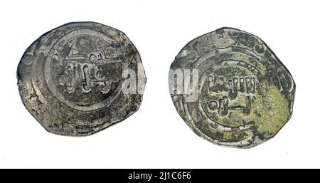 Moneta di bronzo e argento - Granada Nasrid Dirham. Foto Stock