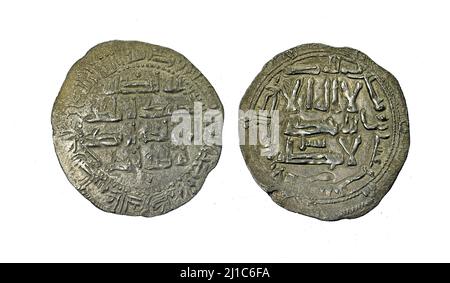 Moneta di bronzo e argento - Granada Nasrid Dirham. Foto Stock