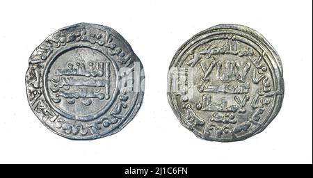 Moneta di bronzo e argento - Granada Nasrid Dirham. Foto Stock