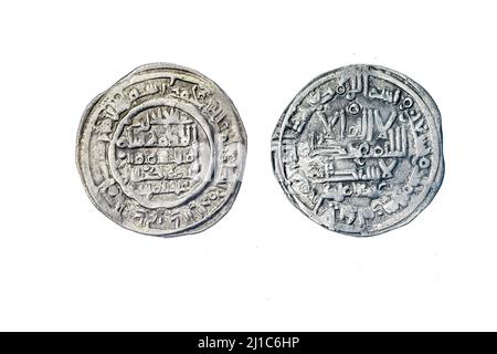 Moneta di bronzo e argento - Granada Nasrid Dirham. Foto Stock