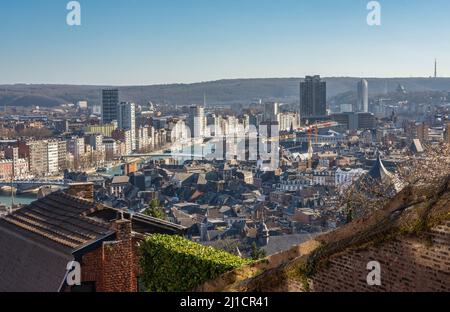 Vista di Liegi dalla cima della famosa scalinata Montagne De Bueren Foto Stock