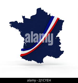 Mappa della Francia con sciarpa tricolore - elezione politica - 3D rendering Foto Stock