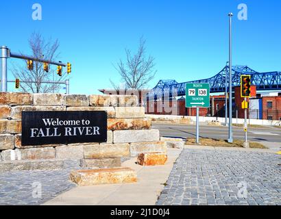 FALL RIVER, ma –5 MAR 2022- Vista della città di Fall River, Massachusetts, un'antica città industriale conosciuta per l'omicidio di Lizzie Borden nel 19th centu Foto Stock