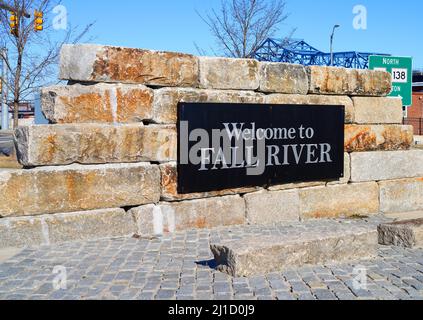 FALL RIVER, ma –5 MAR 2022- Vista della città di Fall River, Massachusetts, un'antica città industriale conosciuta per l'omicidio di Lizzie Borden nel 19th centu Foto Stock