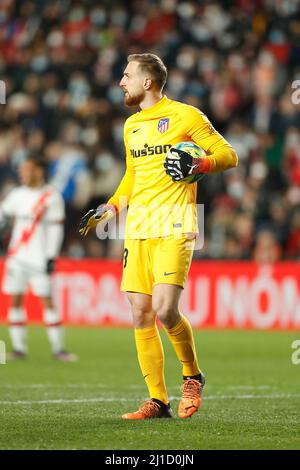 Madrid, Spagna. 19th Mar 2022. Jan Oblak (Atletico) Calcio : partita spagnola 'la Liga Santander' tra Rayo Vallecano 0-1 Club Atletico de Madrid all' Estadio de Vallecas di Madrid. Credit: Mutsu Kawamori/AFLO/Alamy Live News Foto Stock