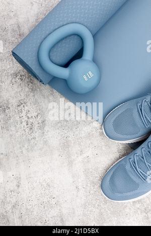 Concetto di fitness con blu e grigio Foto Stock