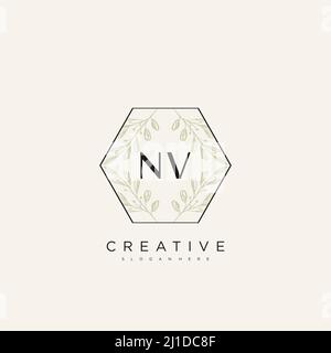 NV Initial Letter Flower Logo Template vettore premium Illustrazione Vettoriale