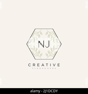 NJ Initial Letter Flower Logo Template vettore premium Illustrazione Vettoriale
