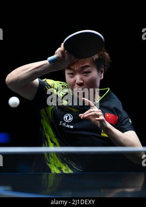 Doha, Qatar. 24th Mar 2022. Zhang Rui of China gareggia durante la partita finale femminile tra Zhang Rui e Fan Siqi of China al WTT Contender Doha 2022 a Doha, capitale del Qatar, 24 marzo 2022. Credit: Nikku/Xinhua/Alamy Live News Foto Stock