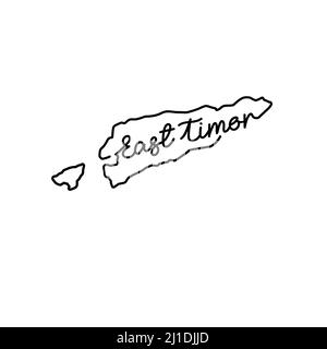 Mappa del profilo di Timor Est con il nome del paese scritto a mano. Linea continua di segno di casa patriottica. Un amore per una piccola patria. T-shirt stampa i Illustrazione Vettoriale