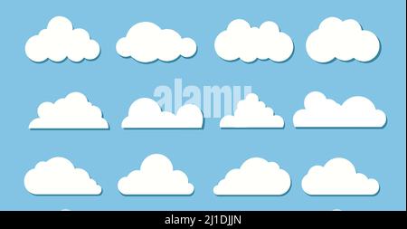 Icone nuvola in stile piatto alla moda isolato su sfondo blu. Simbolo cloud per il tuo sito Web Illustrazione Vettoriale