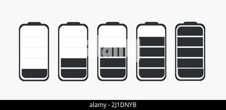 Icone della batteria impostate. Icona dell'indicatore di carica della batteria. Illustrazione Vettoriale