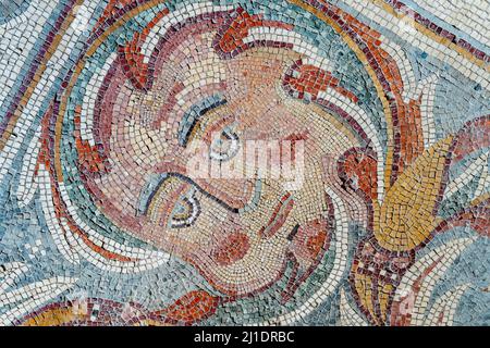 Un Mosaico colorato presso la Chiesa degli Apostoli, Madaba, Giordania. Foto Stock