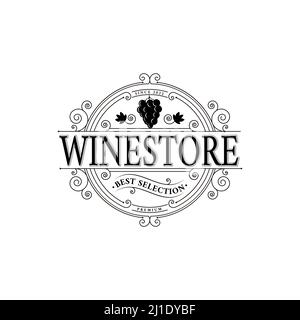 Logo vintage con etichetta Premium, illustrazione vettoriale, design emblema, enoteca Illustrazione Vettoriale