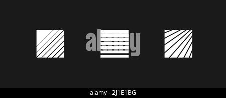 Set di elementi di design retrofondanti, quadrati. Quadrati con strisce orizzontali e diagonali. Confezione di elementi di design in stile retrofondave 1980s. Vettore Illustrazione Vettoriale