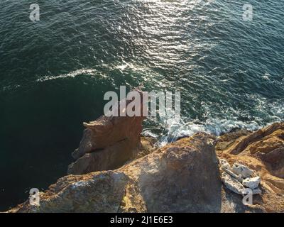 La testa del drago sorge dall'acqua - la roccia o la formazione di lava con la forma di un grande animale. Popolare destinazione di viaggio formazione di roccia vulcanica in Foto Stock