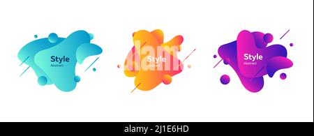 Composizione creativa e moderna. Forme e linee colorate dinamiche. Striscioni astratti in gradiente con forme fluide di liquido. Modello per logo, volantino, presentazioni Illustrazione Vettoriale