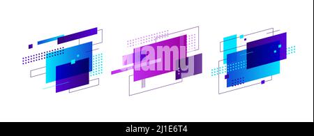 Insieme di forme astratte creative. Forme e linee geometriche. Striscioni astratti in gradiente con forme fluide di liquido. Modello per logo, volantino, pr Illustrazione Vettoriale