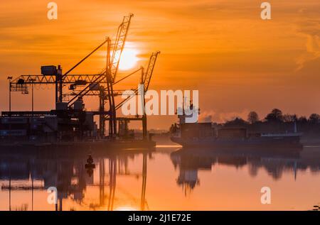 Tivoli, Cork, Irlanda. 25th marzo 2022. La nave Container Elisabeth va lentamente a vapore sul fiume Lee all'alba mentre si prepara a legare alle banchine di Tivoli a Cork, in Irlanda. - Credit; David Creedon / Alamy Live News Foto Stock