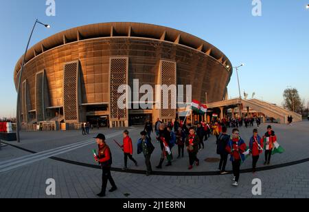 BUDAPEST, UNGHERIA - MARZO 24: Vista panoramica dell'Arena di Puskas a Budapest, durante la partita internazionale amichevole tra Ungheria e Serbia all'Arena di Puskas il 24 Marzo 2022 a Budapest, Ungheria. (Foto tramite MB Media) Foto Stock