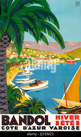 Poster di viaggio d'epoca - ROGER BRODERS, (1883-1953) BANDOL, Costa Azzurra. 1932. Foto Stock