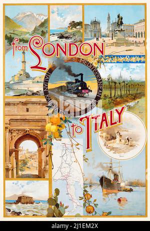 Poster di viaggio vintage - artista anonimo - DA LONDRA ALL'ITALIA. Poster di viaggio in italiano. Foto Stock