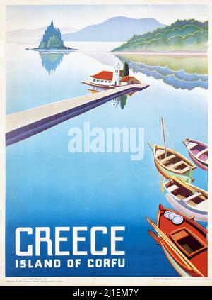 Poster di viaggio vintage - artista anonimo - GRECIA, Isola di CORFU. 1954. Foto Stock