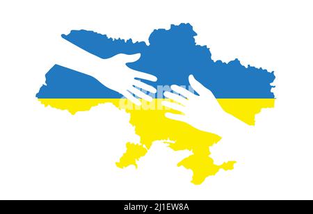 Aiutare le mani di un ucraino sul territorio del paese. Illustrazione vettoriale Illustrazione Vettoriale