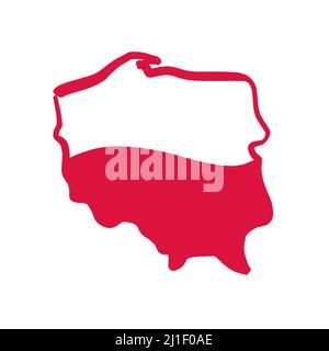 Mappa della Polonia con colori di bandiera nazionale. Semplice e carina mappa disegnata a mano. Illustrazione Vettoriale