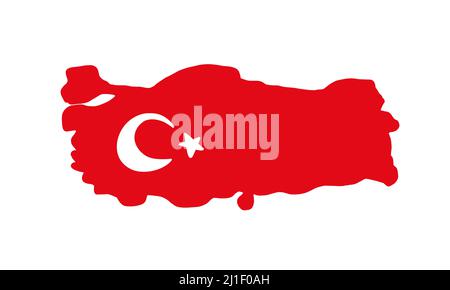 Mappa della Turchia con colori di bandiera nazionale. Semplice e carina mappa disegnata a mano. Illustrazione Vettoriale
