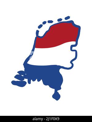 Mappa dei Paesi Bassi con i colori della bandiera nazionale. Semplice e carina mappa disegnata a mano. Illustrazione Vettoriale