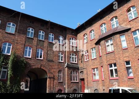 Katowice città nella regione della Slesia in Polonia. Architettura storica in mattoni nel quartiere storico di Nikiszowiec. Foto Stock