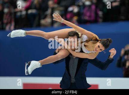 Sud de France Arena, Montpellier, Francia. 25th Mar 2022. Tina Garabedian e Simon Proulx Senecal dall'Armenia durante Pairs Ice Dance, World Figure Skating Championship alla Sud de France Arena, Montpellier, Francia. Kim Price/CSM/Alamy Live News Foto Stock