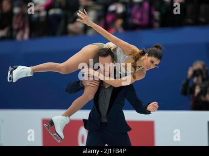 Sud de France Arena, Montpellier, Francia. 25th Mar 2022. Tina Garabedian e Simon Proulx Senecal dall'Armenia durante Pairs Ice Dance, World Figure Skating Championship alla Sud de France Arena, Montpellier, Francia. Kim Price/CSM/Alamy Live News Foto Stock