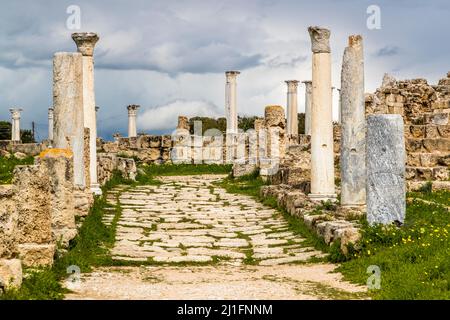 Rovine di Salamis a Yeni Boğaziçi, Repubblica Turca di Cipro del Nord (TRNC) Foto Stock