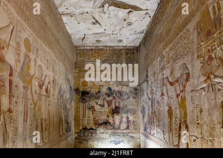 Cappella di Osiride nel Grande Tempio di Abydos, Egitto Foto Stock