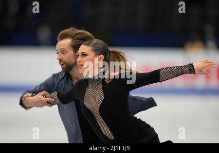 Sud de France Arena, Montpellier, Francia. 25th Mar 2022. Kaitlin Hawayek e Jean-Luc Baker dagli Stati Uniti d'America durante Pairs Ice Dance, World Figure Skating Championship alla Sud de France Arena, Montpellier, Francia. Kim Price/CSM/Alamy Live News Foto Stock