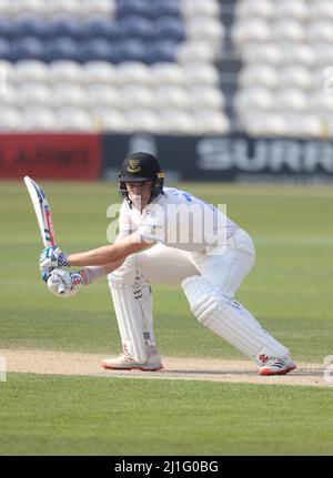 Hove, Regno Unito. 25th Mar 2022. Tom Clark di Sussex durante la partita amichevole di 3 giorni tra Sussex e Surrey al Central County Ground 1st di Hove. 25th Marzo 2022 Credit: James Boardman/Alamy Live News Foto Stock