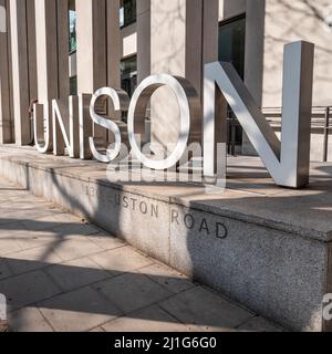 Sede centrale Unison Union, Euston Road, Londra. La sede centrale dell'Unione britannica che rappresenta il personale che lavora nei servizi pubblici. Foto Stock