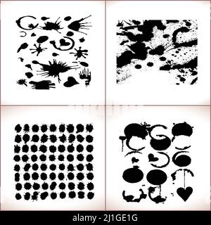 Set di tappetini per vernice vettoriale nera. Elementi di grunge neri. Set di blot nero Illustrazione Vettoriale
