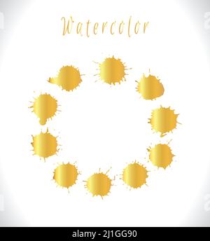 Astratto d'arte dorata spruzza su sfondo bianco. Illustrazione Vettoriale