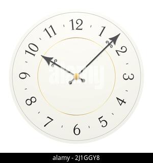 Orologio rétro quadrante isolato su sfondo bianco. Quadrante classico nero con numeri e frecce, illustrazione vettoriale. Illustrazione Vettoriale