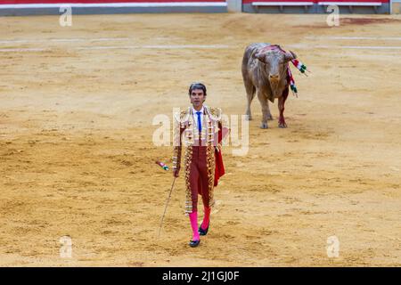 Granada, Spagna. Giugno 19, 2014. Torbore Jose Tomas in una corrida alla fiera del corpus a granada. Foto Stock