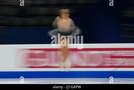 Sud de France Arena, Montpellier, Francia. 25th Mar 2022. DASA GRM dalla Slovenia durante la finale delle donne, Campionato Mondiale di Pattinaggio a Sud de France Arena, Montpellier, Francia. Kim Price/CSM/Alamy Live News Foto Stock