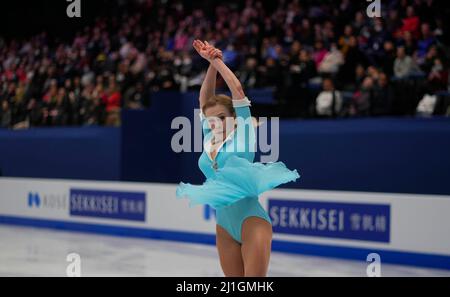 Sud de France Arena, Montpellier, Francia. 25th Mar 2022. Ekaterina Kurakova dalla Polonia durante la finale delle donne, Campionato Mondiale di Pattinaggio a figure alla Sud de France Arena, Montpellier, Francia. Kim Price/CSM/Alamy Live News Foto Stock