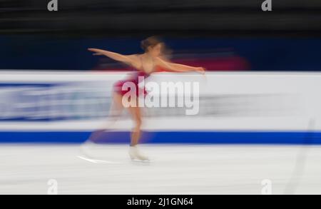 Sud de France Arena, Montpellier, Francia. 25th Mar 2022. Alexia Paganini dalla Svizzera durante la finale femminile, Campionato Mondiale di Pattinaggio a Sud de France Arena, Montpellier, Francia. Kim Price/CSM/Alamy Live News Foto Stock