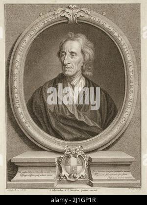 Ritratto di John Locke. Di Pieter Tanjé (1706-1760). John Locke FRS (1632 – 1704), risalente al 18th secolo, è stato un filosofo e medico inglese Foto Stock