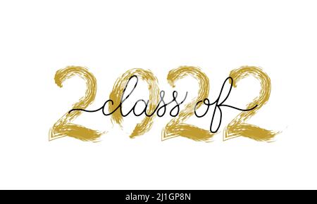 Classe di lettere 2022 con pennellatura asciutta. Congratulazioni al poster tipografico dei laureati. Modello vettoriale facile da modificare per biglietti d'auguri, banner, Illustrazione Vettoriale