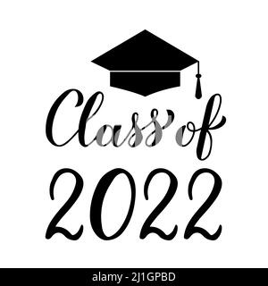 Classe di lettere 2022 con tappo graduato isolato su bianco. Congratulazioni al poster tipografico dei laureati. Modello vettoriale per biglietto di auguri, BAN Illustrazione Vettoriale